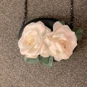 Black Faux Leather Hard Rosette Purse